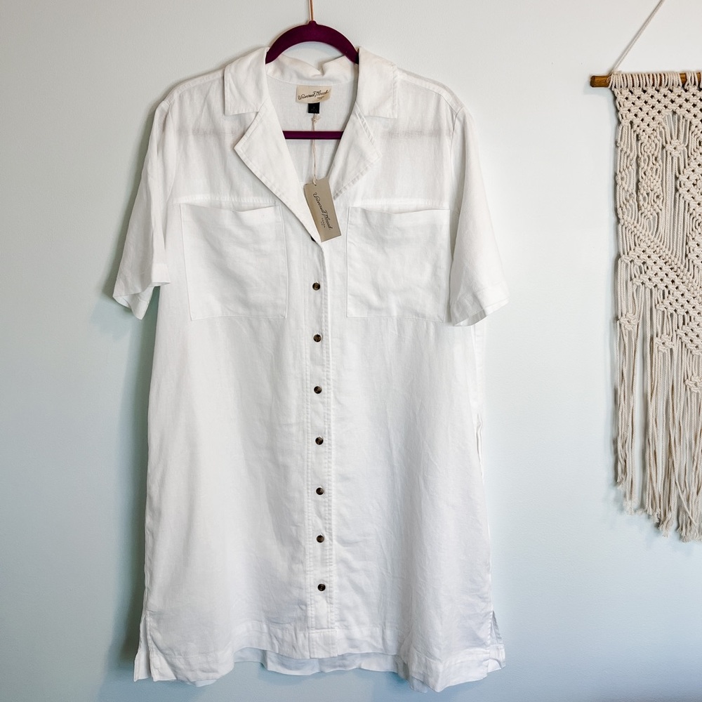 NWT Universal Thread Linen Blend Oversized Button Down Shirt Dress w Pockets